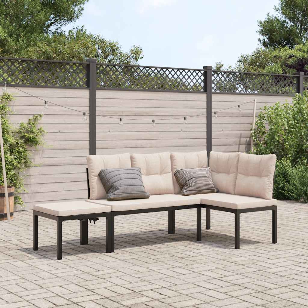 vidaXL 4-delige Loungeset met kussens gepoedercoat staal zwart