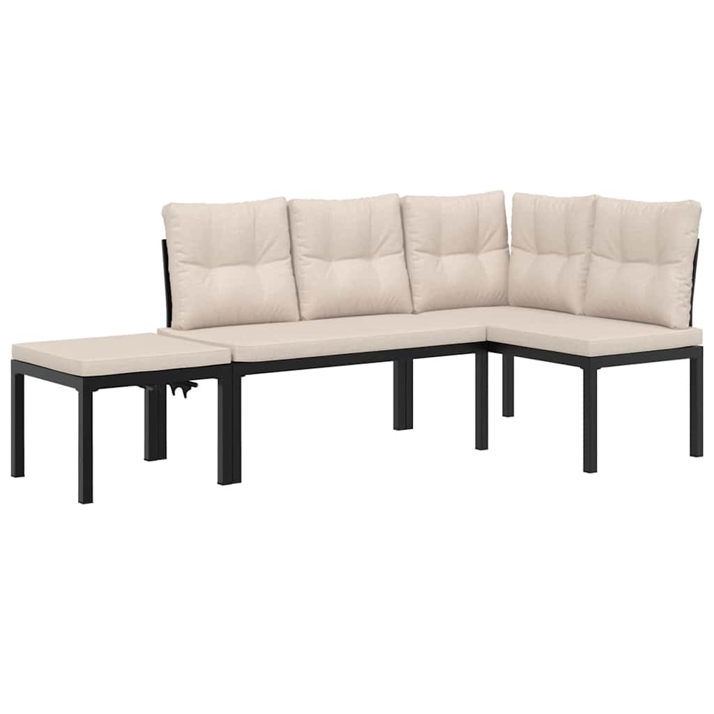 vidaXL 4-delige Loungeset met kussens gepoedercoat staal zwart