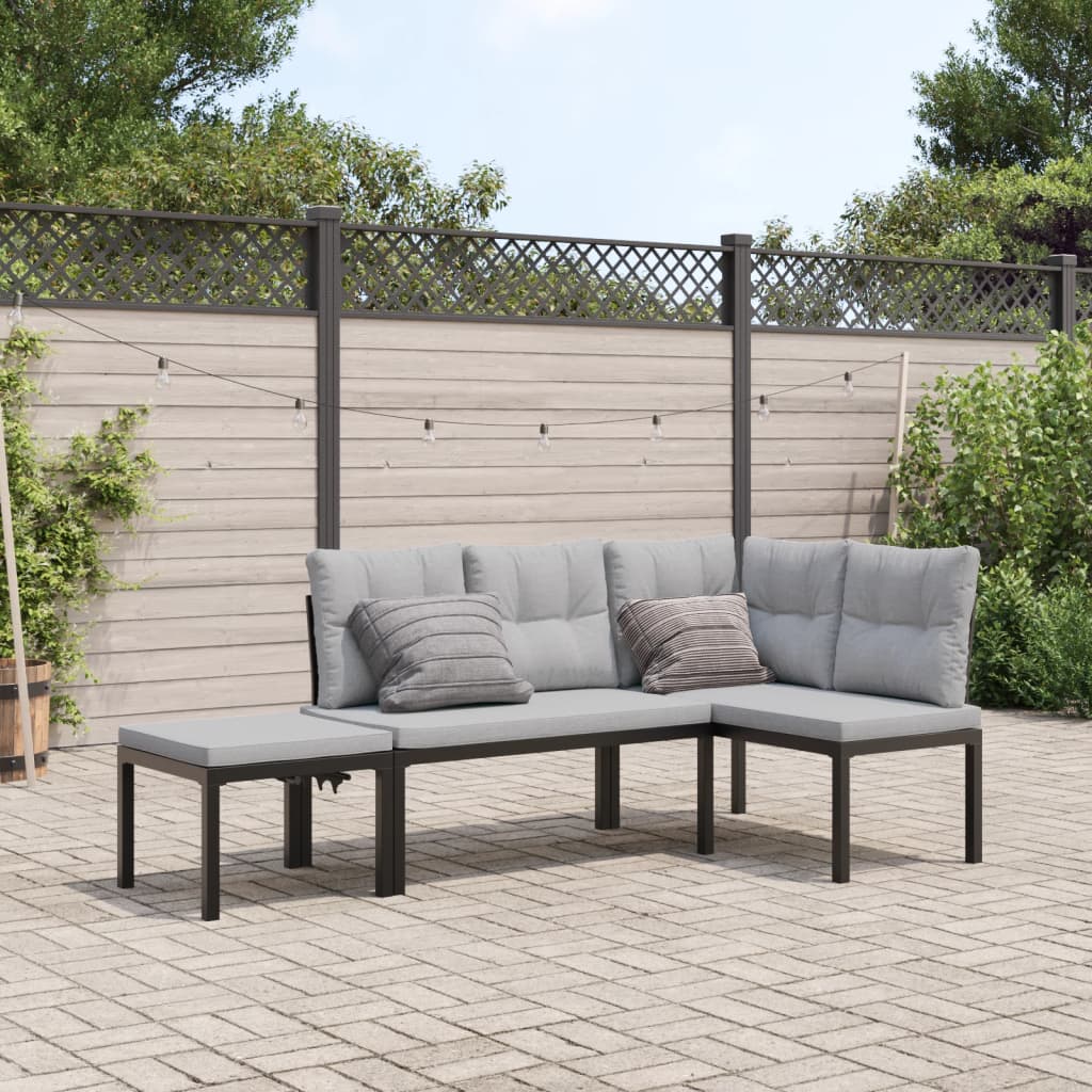 vidaXL 4-delige Loungeset met kussens gepoedercoat staal zwart