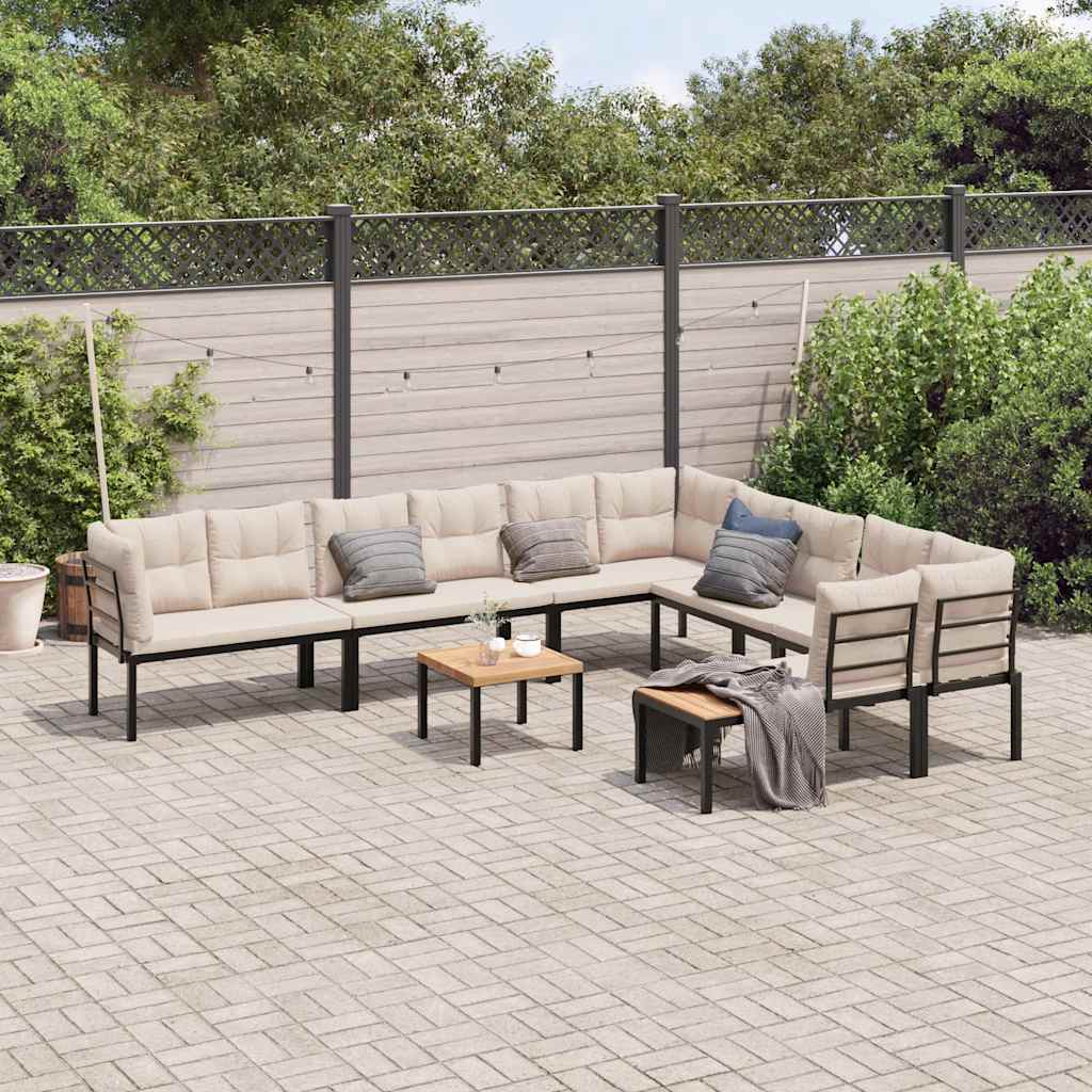 vidaXL 7-Piece Lounge Set with Cushions Powder-Coated Steel Black
