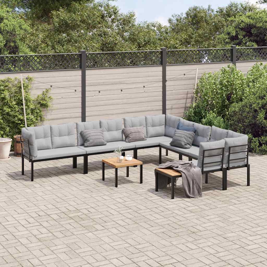 vidaXL 7-Piece Lounge Set with Cushions Powder-Coated Steel Black