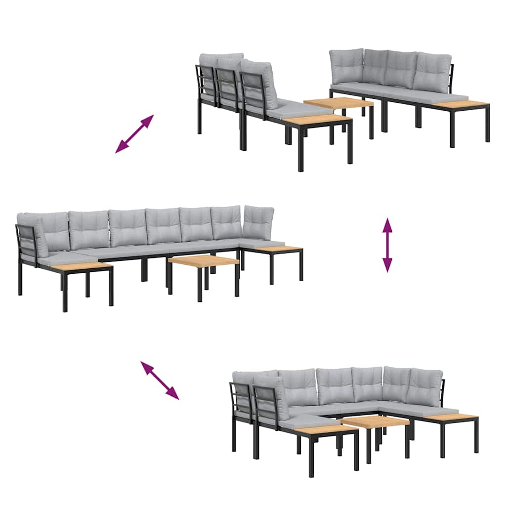 vidaXL 5-delige Loungeset met kussens gepoedercoat staal zwart