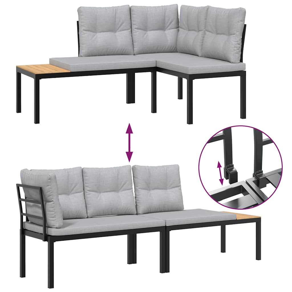 vidaXL 5-delige Loungeset met kussens gepoedercoat staal zwart