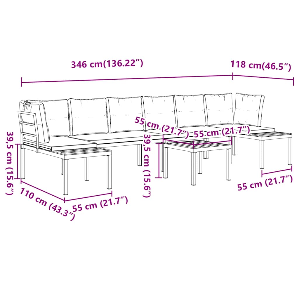 vidaXL 5-delige Loungeset met kussens gepoedercoat staal zwart