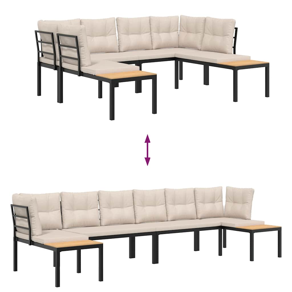 vidaXL 4-Piece Lounge Set with Cushions Powder-Coated Steel Black
