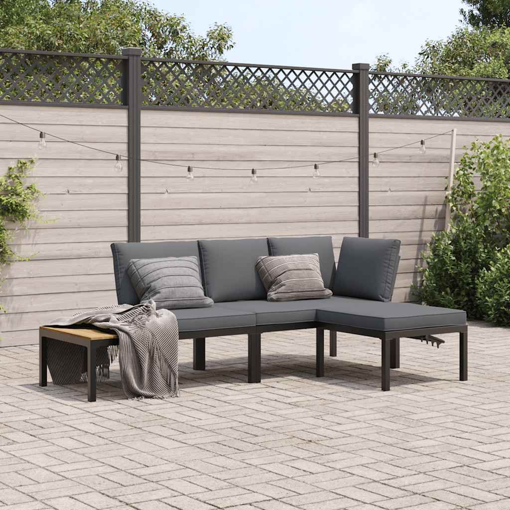 vidaXL 4-delige Loungeset met kussens aluminium zwart