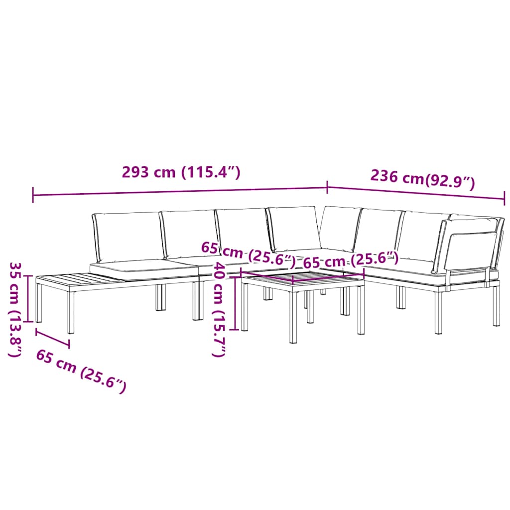 vidaXL 5-delige Loungeset met kussens aluminium zwart