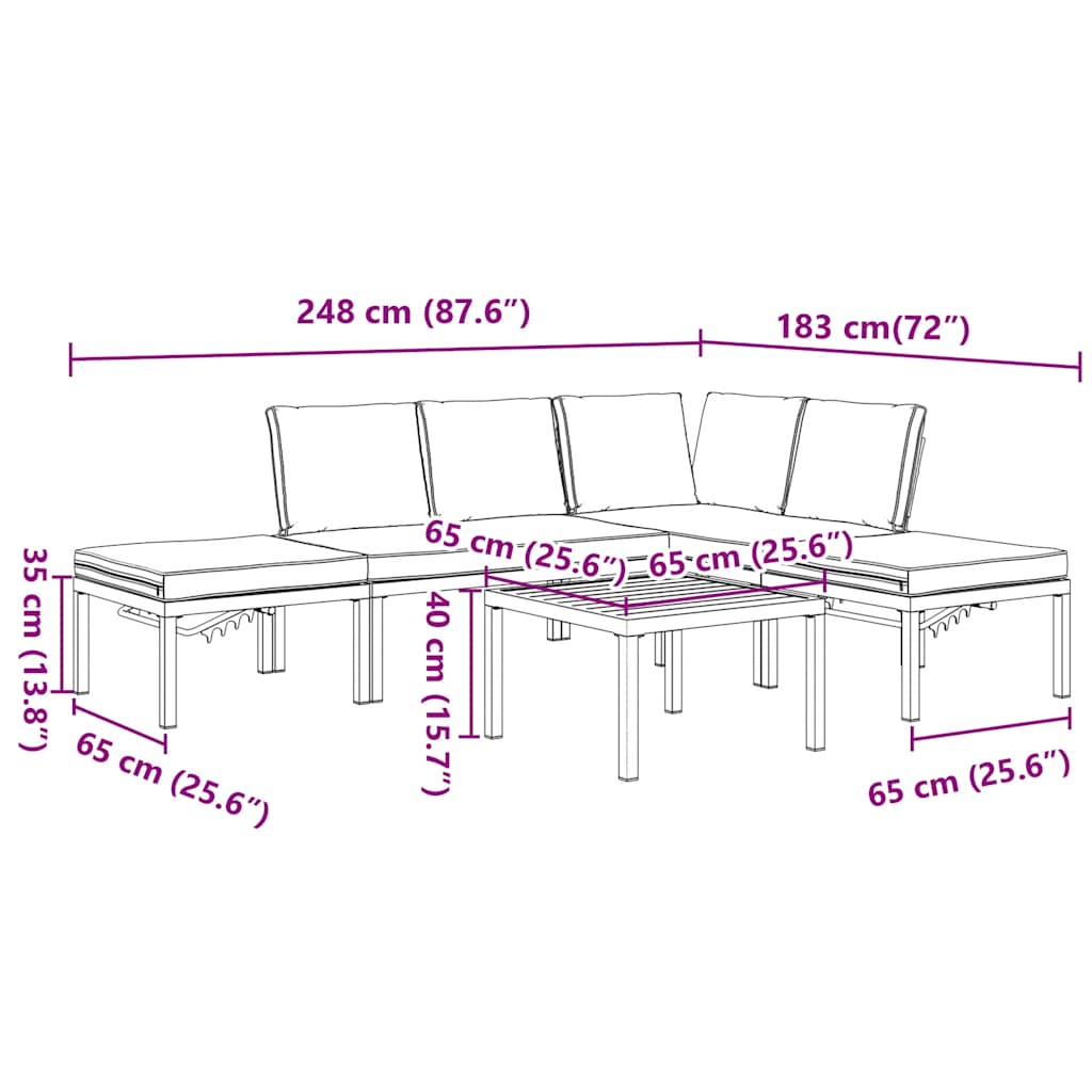 vidaXL 5-piece Lounge Set with Cushions Aluminium Black