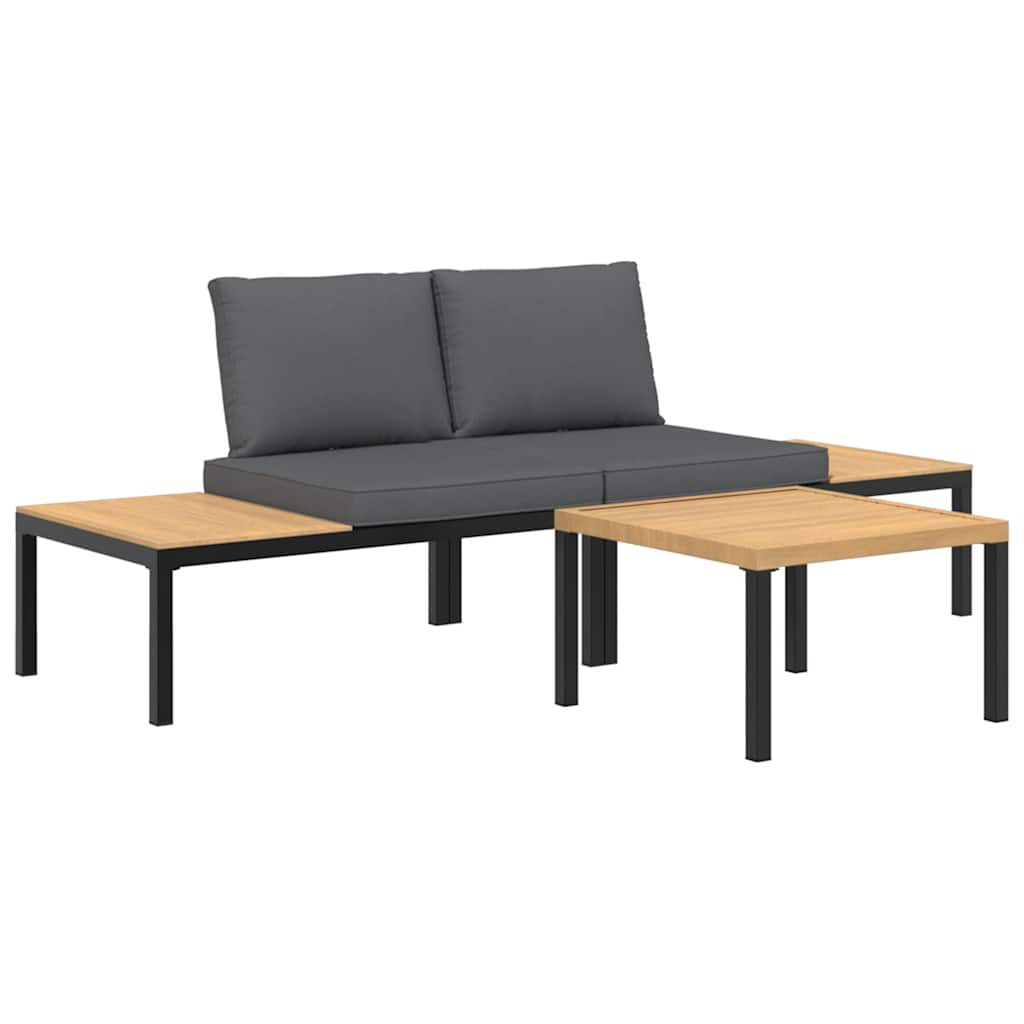vidaXL 3-delige Loungeset met kussens aluminium zwart