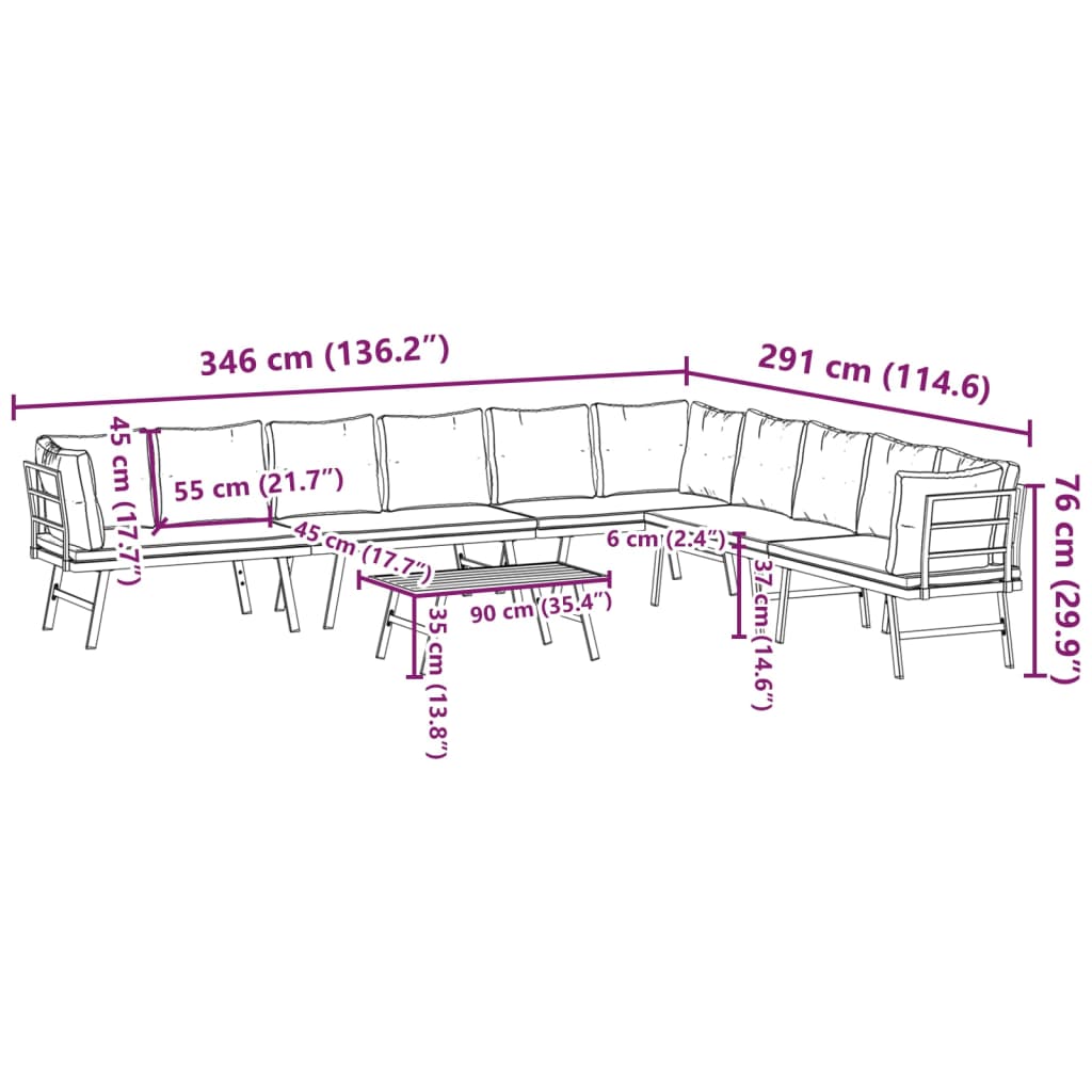 vidaXL 5-delige Tuinbankenset met kussens gepoedercoat staal zwart