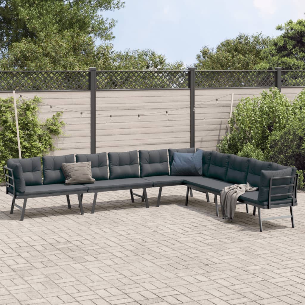 vidaXL 5-delige Tuinbankenset met kussens gepoedercoat staal zwart