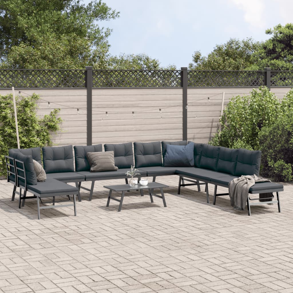 vidaXL 7-delige Tuinbankenset met kussens gepoedercoat staal zwart