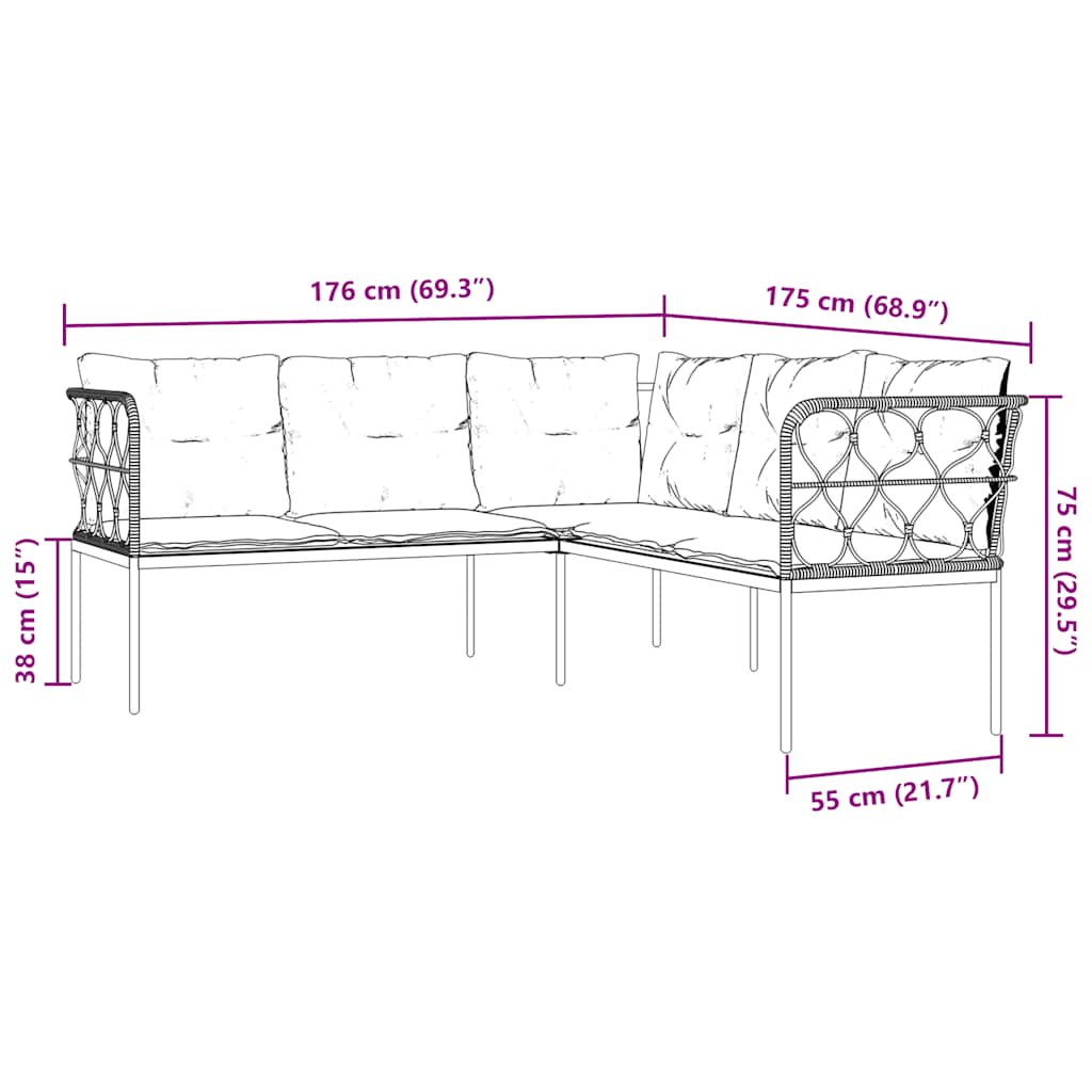 vidaXL Loungeset met kussens staal en textileen zwart