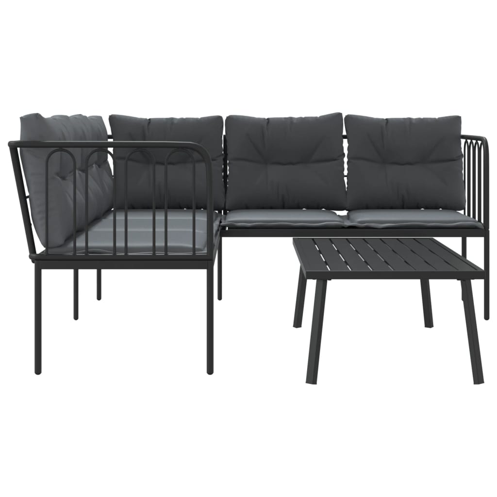 vidaXL Lounge Set with Cushions Steel and Textilene Black