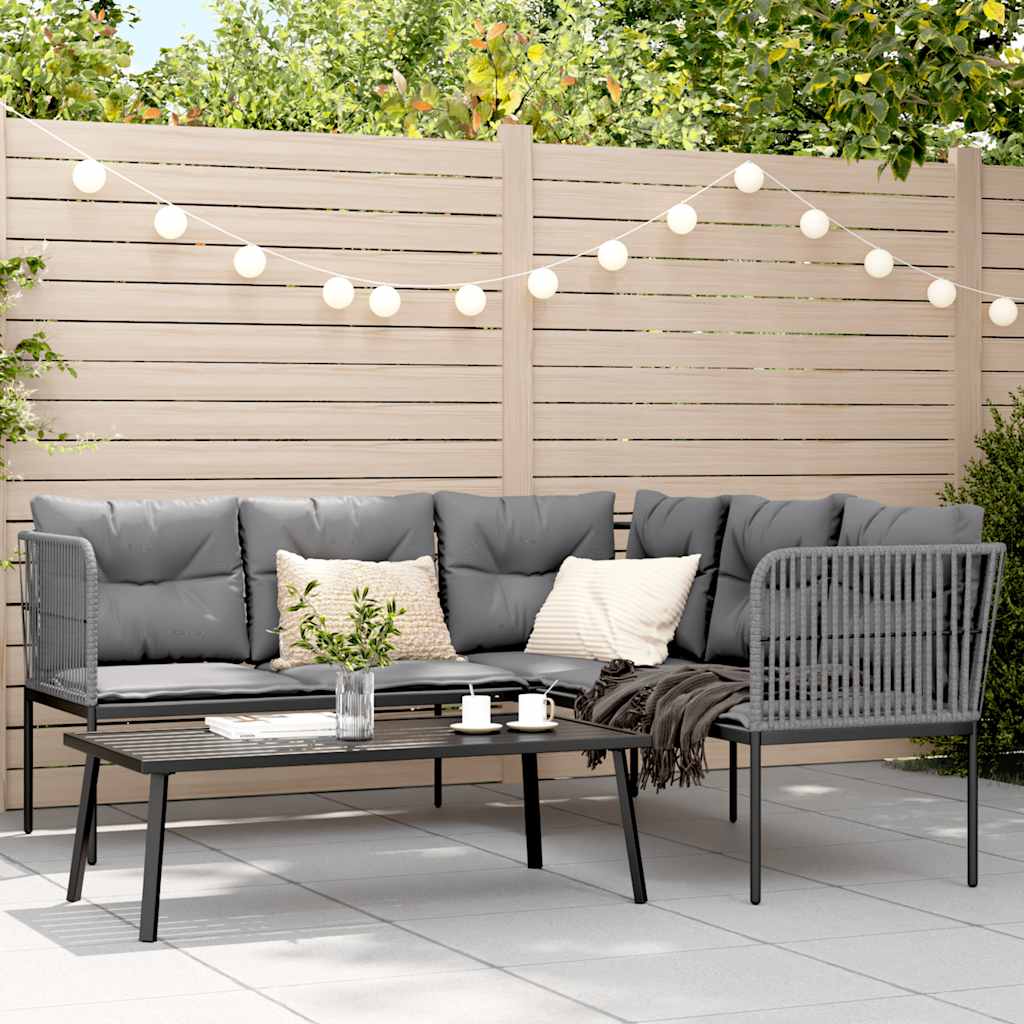 vidaXL Lounge Set with Cushions Steel and Textilene Black