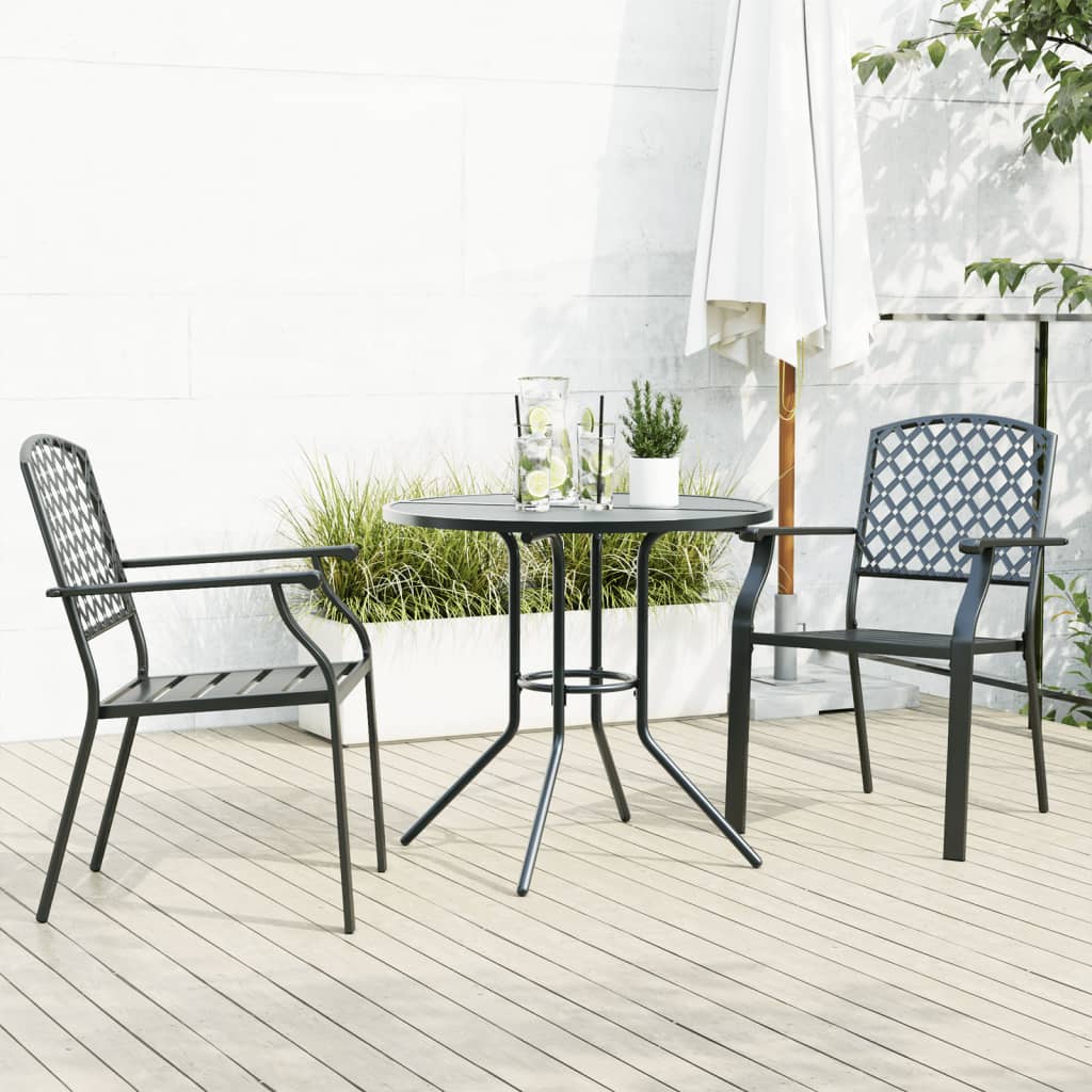 vidaXL 3-delige Tuinset stapelbaar gepoedercoat staal antracietkleur