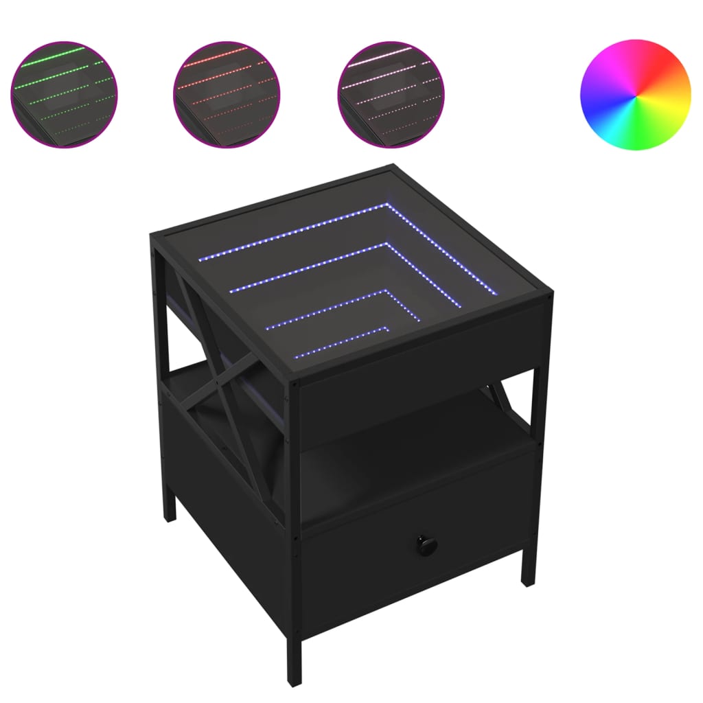 vidaXL Nachtkastje met Infinity LED 40x40x51 cm zwart