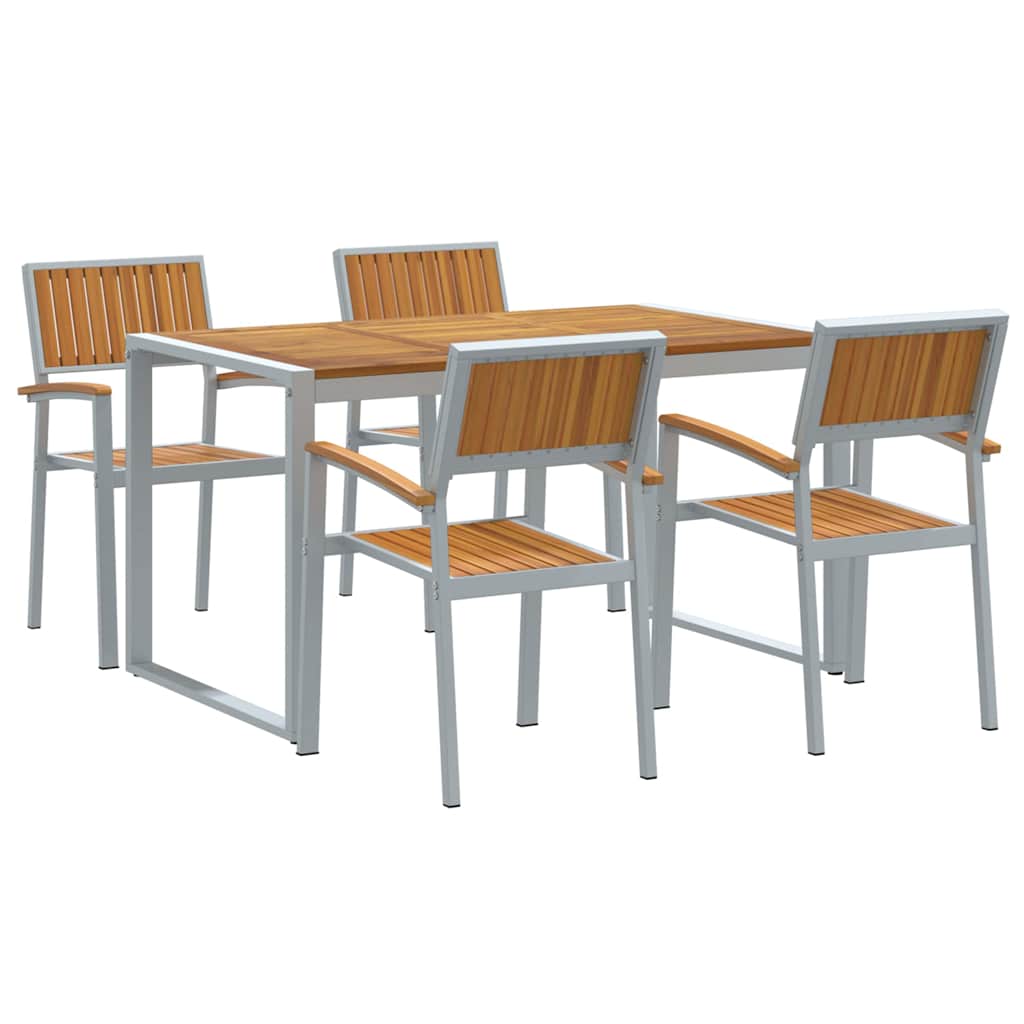 vidaXL Tuin Eettafel Set 5 pcs Grijs Massief Acacia Hout