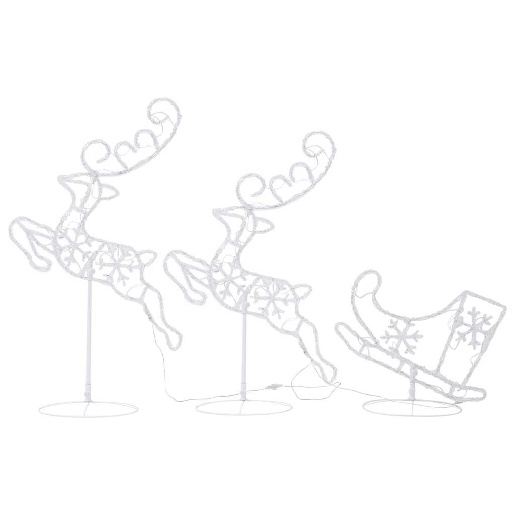 vidaXL Kerstdecoratie rendieren en slee 260x21x87 cm acryl warmwit