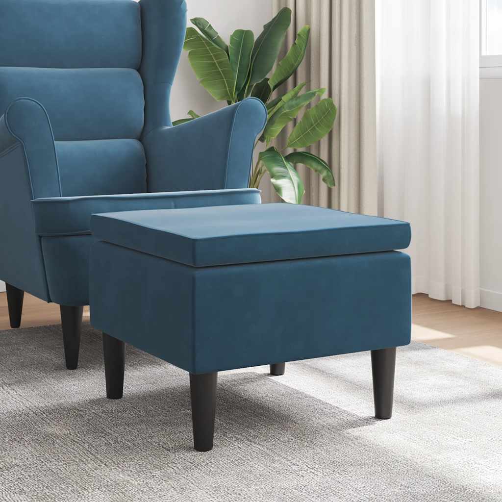 vidaXL Kruk met houten poten fluweel blauw