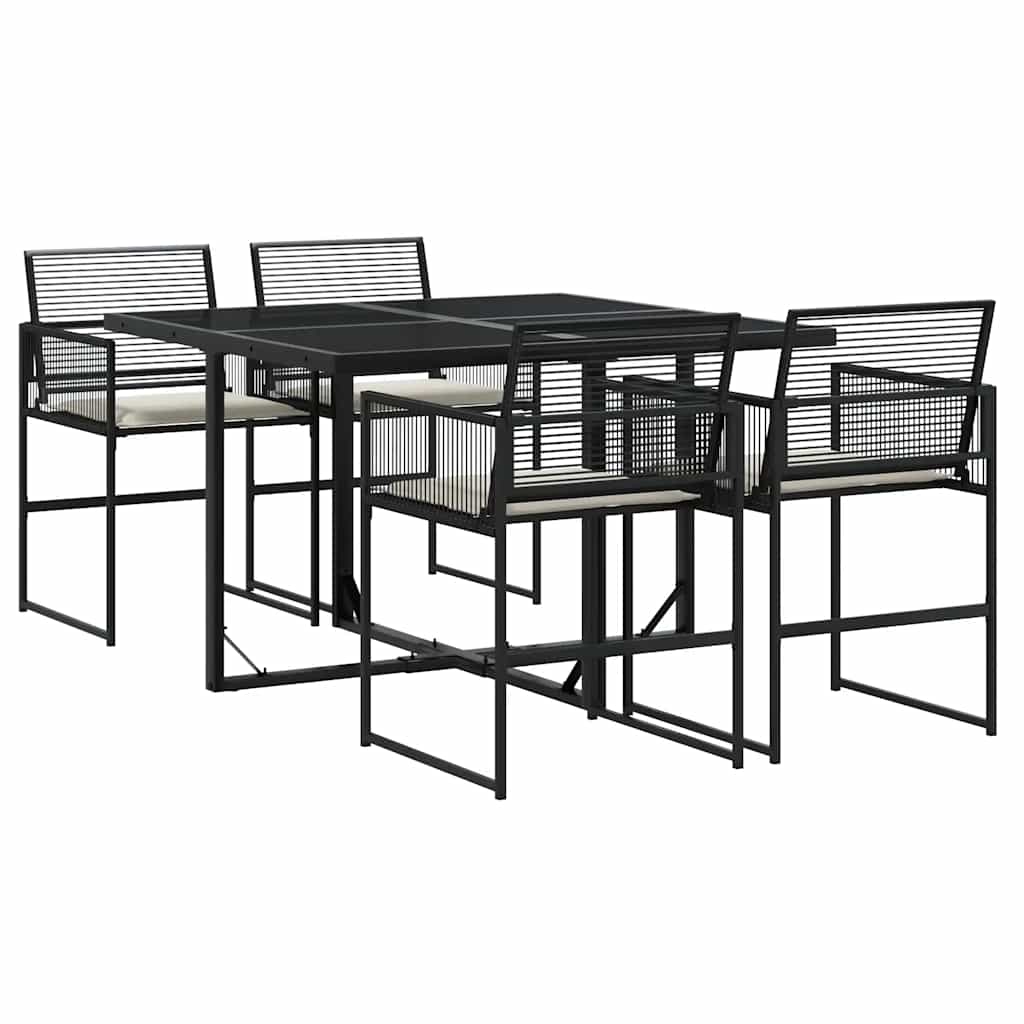 vidaXL 5-delige Tuinset met kussens poly rattan zwart