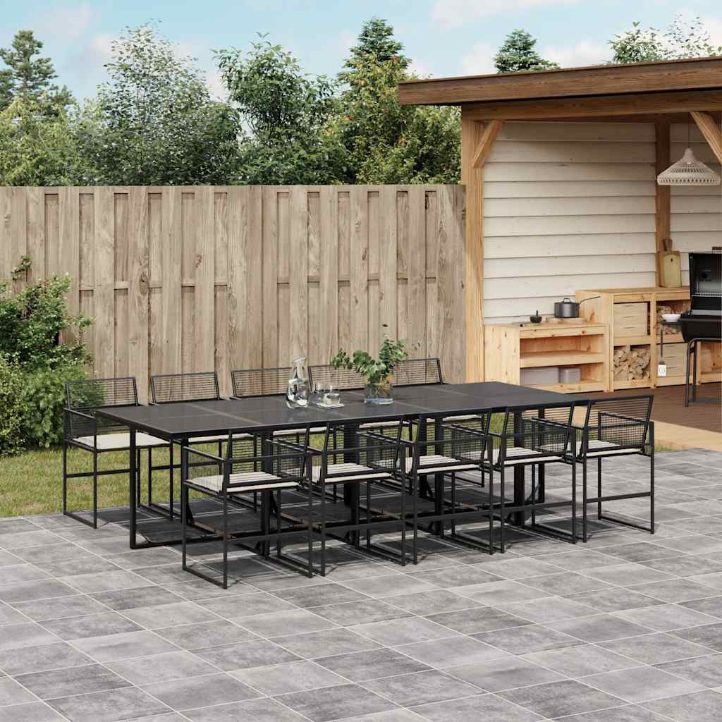 vidaXL 5-delige Tuinset met kussens poly rattan zwart