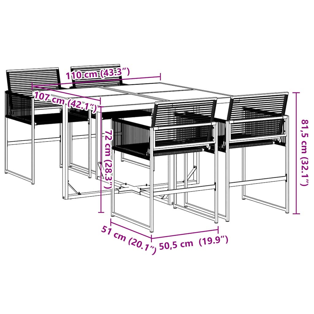 vidaXL 5-delige Tuinset poly rattan zwart
