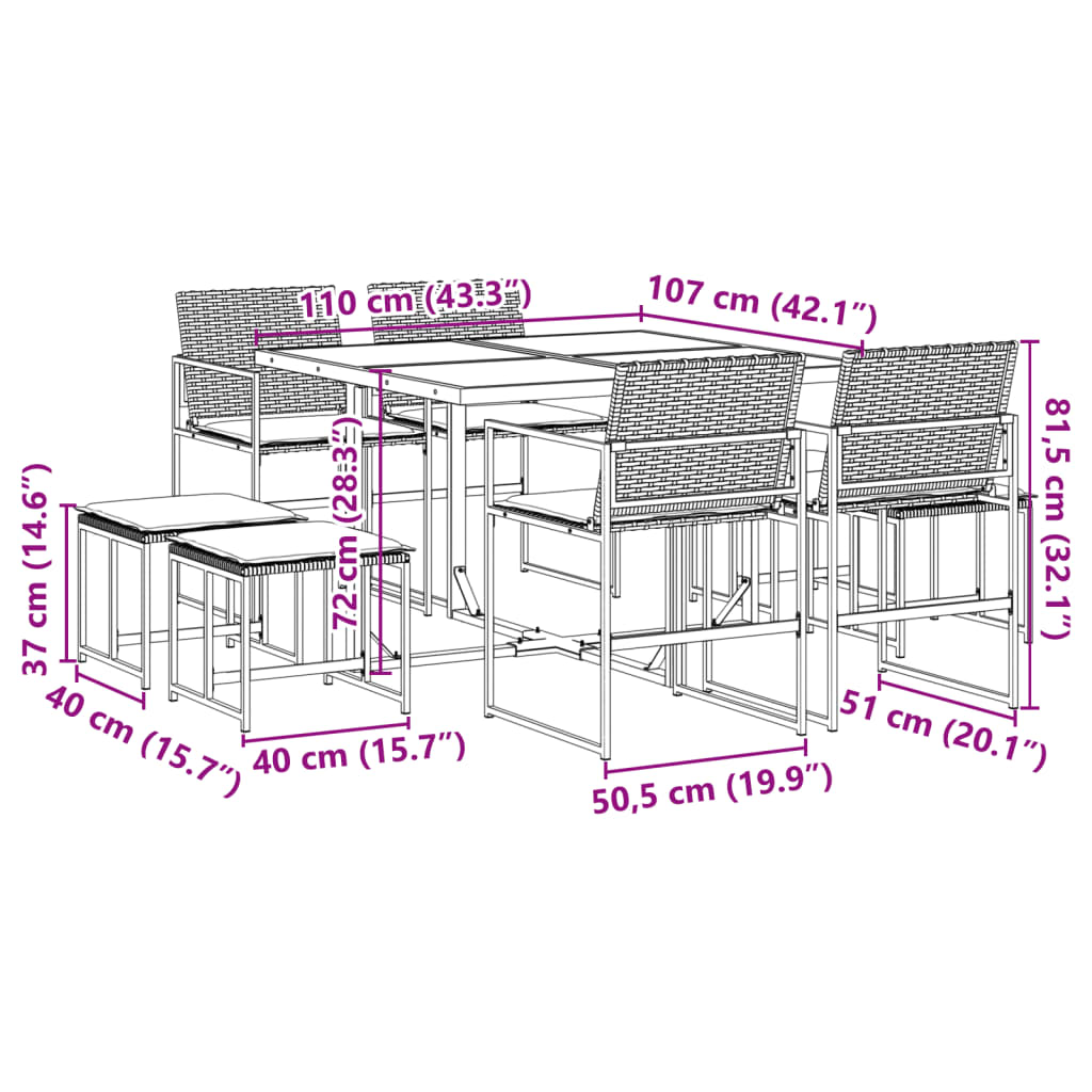 vidaXL 9-piece Garden Dining Set Poly Rattan Black