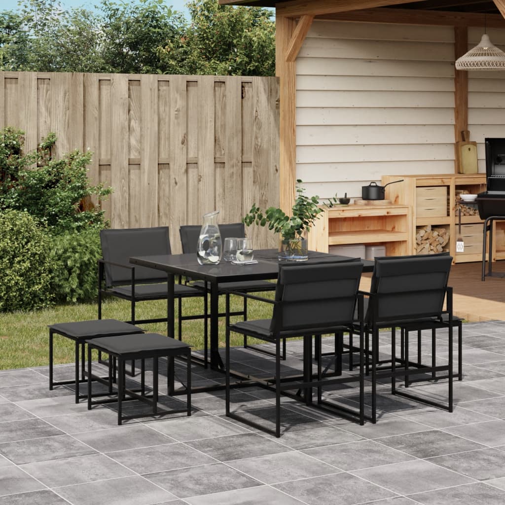 vidaXL 9-piece Garden Dining Set with Cushions Textilene Black
