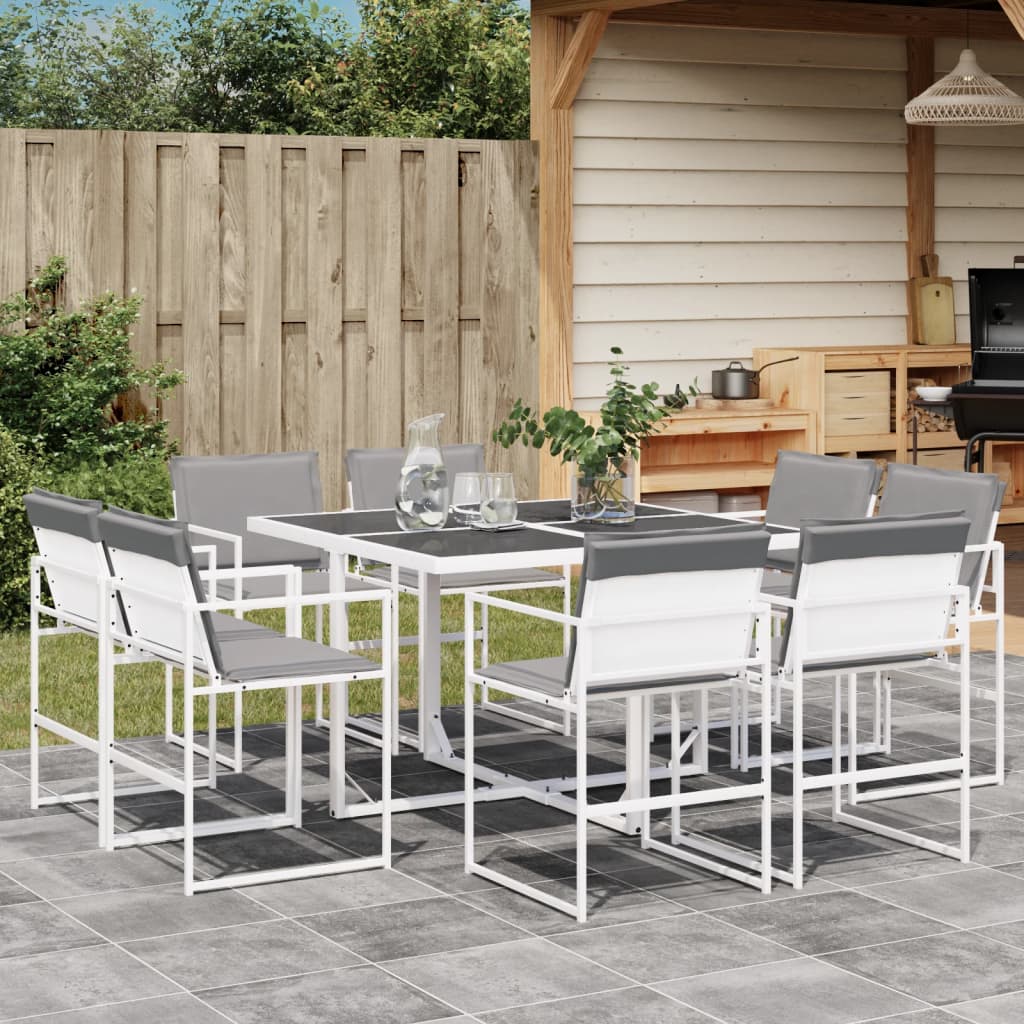 vidaXL 9-piece Garden Dining Set with Cushions Textilene White