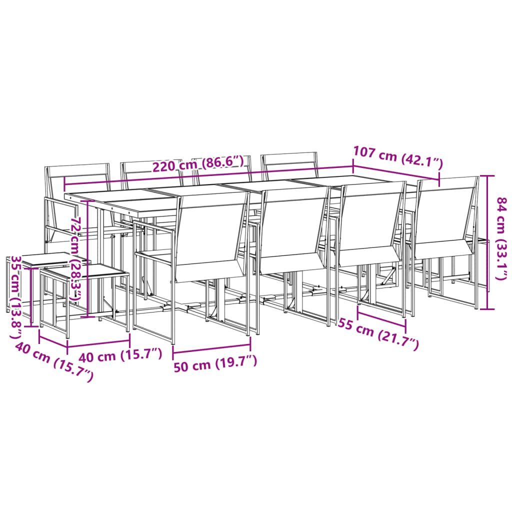 vidaXL 9-piece Garden Dining Set Textilene Black