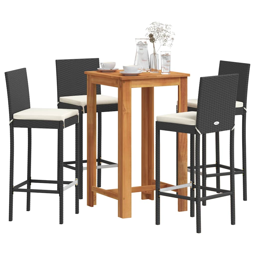 vidaXL 3-Piece Garden Bar Set Solid Acacia Wood and Poly Rattan Black