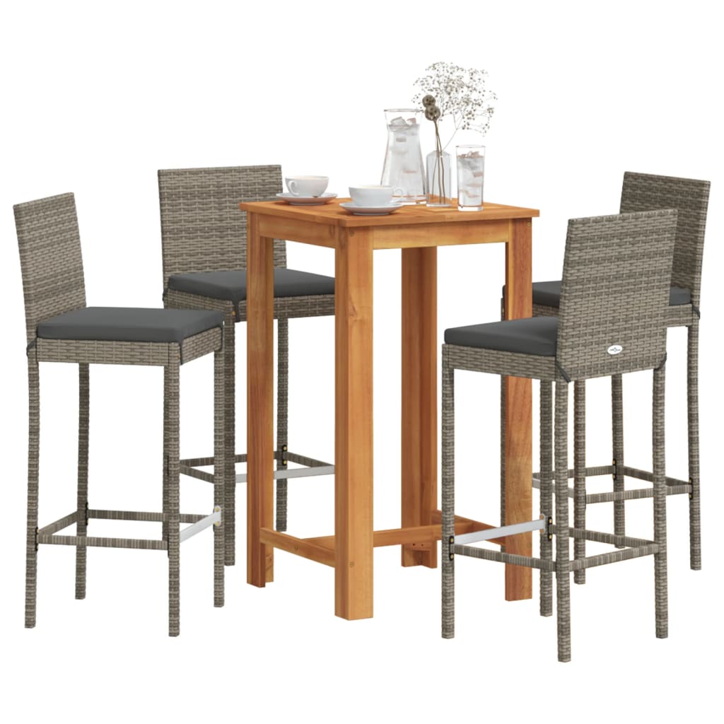 vidaXL 3-Piece Garden Bar Set Solid Acacia Wood and Poly Rattan Black