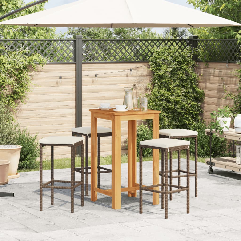 vidaXL 3-delige Tuinbarset massief acaciahout en poly rattan bruin