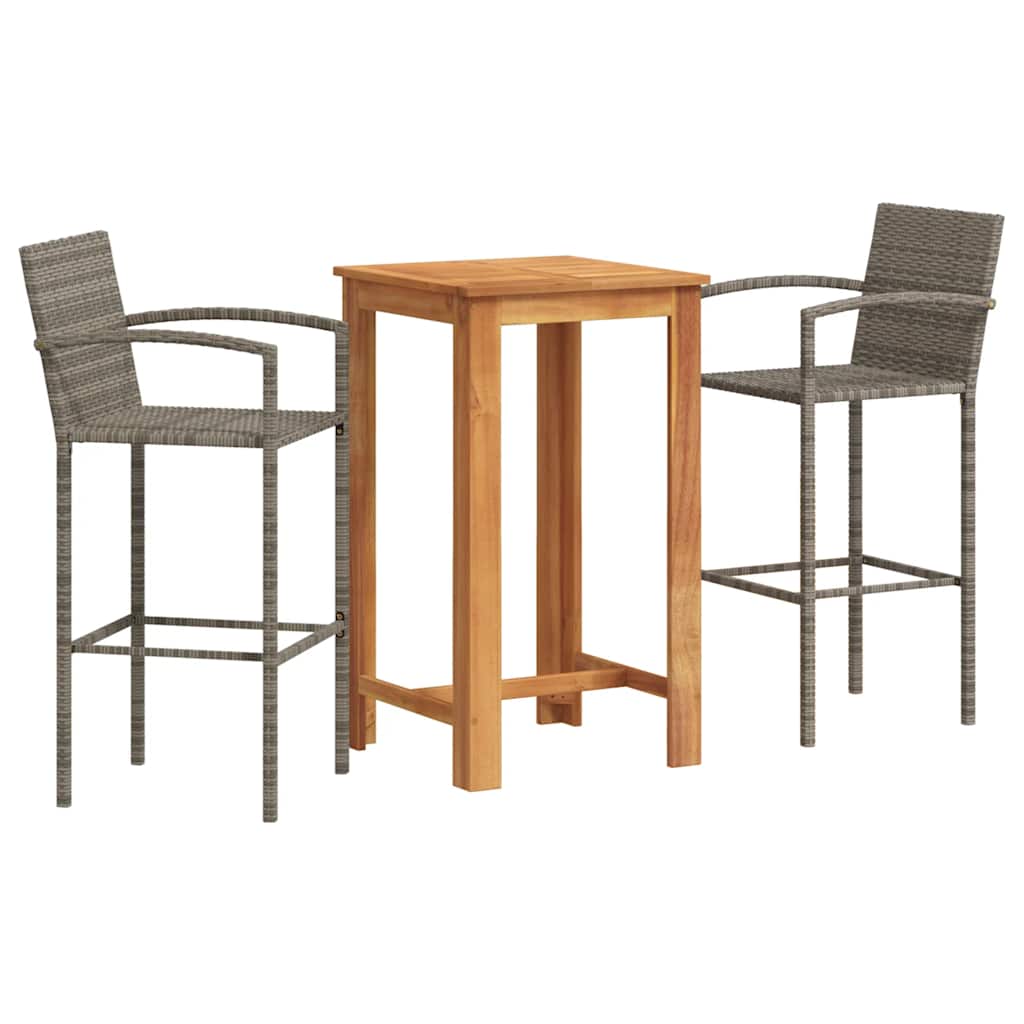 vidaXL 3-delige Tuinbarset massief acaciahout en poly rattan bruin
