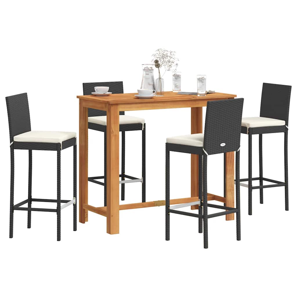 vidaXL 5-piece Garden Bar Set Solid Acacia Wood and Poly Rattan Black