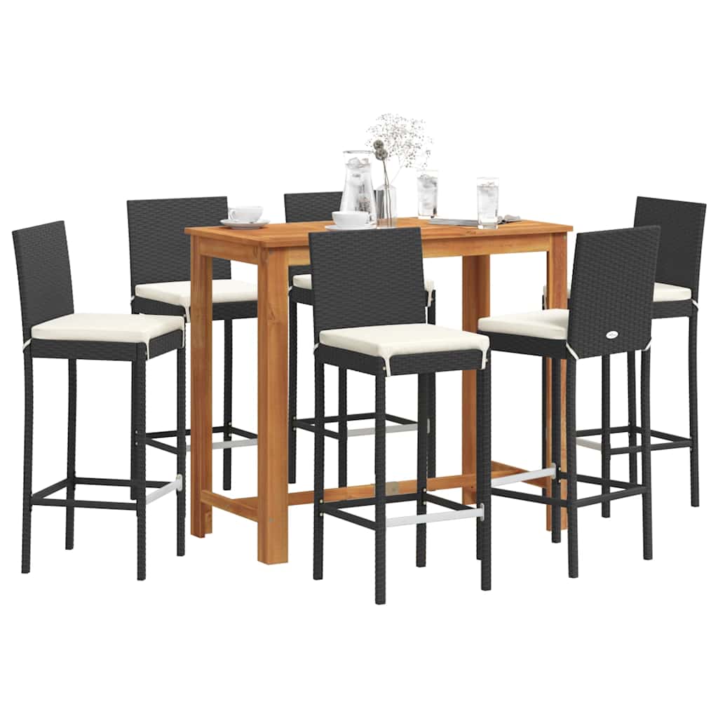 vidaXL 5-piece Garden Bar Set Solid Acacia Wood and Poly Rattan Black