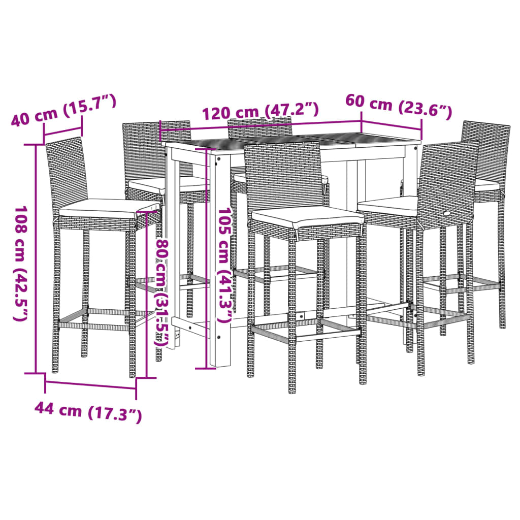 vidaXL 5-piece Garden Bar Set Solid Acacia Wood and Poly Rattan Black