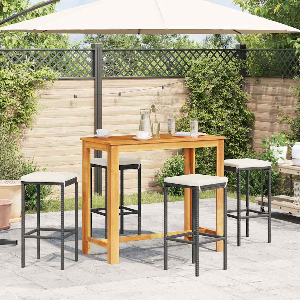 vidaXL 5-delige Tuinbarset massief acaciahout en poly rattan bruin