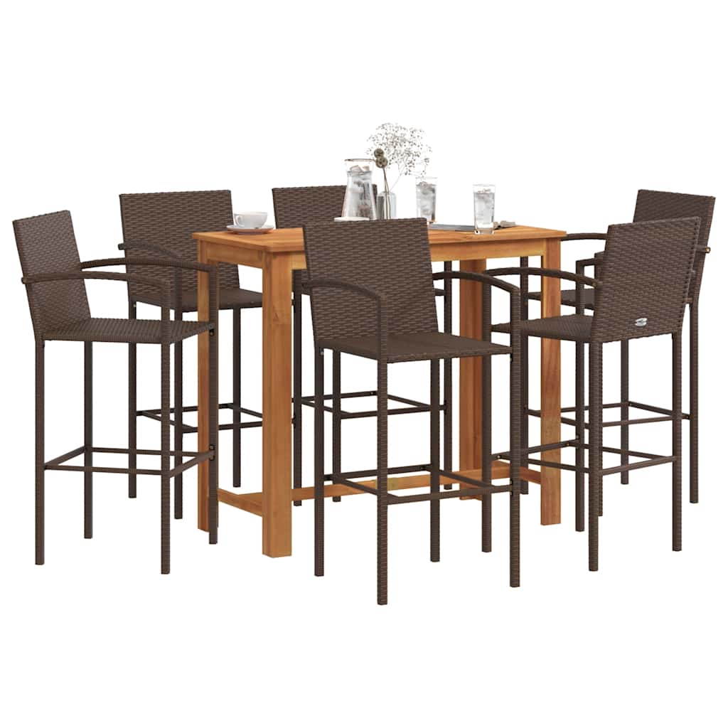 vidaXL 5-delige Tuinbarset massief acaciahout en poly rattan bruin
