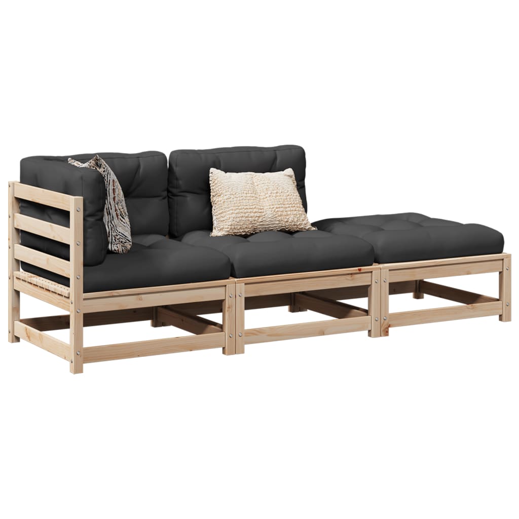 vidaXL 3-delige Loungeset met kussens massief grenenhout