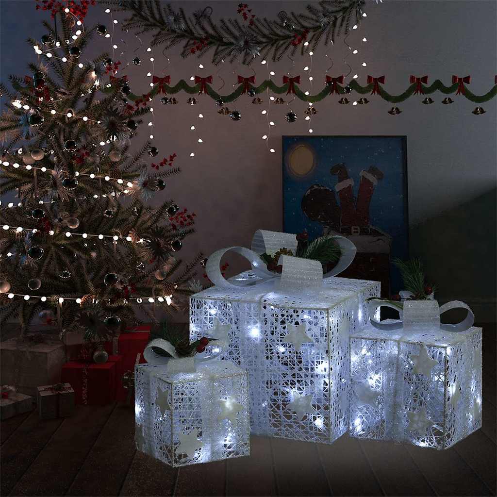 vidaXL Christmas decoration gift boxes 3 pcs indoor/outdoor white