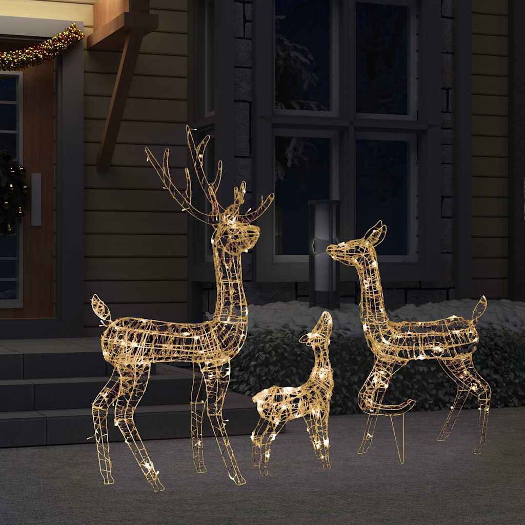 vidaXL Kerstversiering rendierfamilie 201 LED's wit en zilverkleurig
