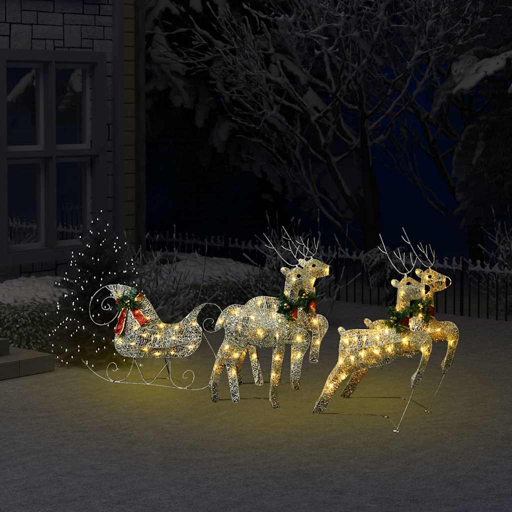 vidaXL Kerstdecoratie rendieren en slee 60 LED's goudkleurig