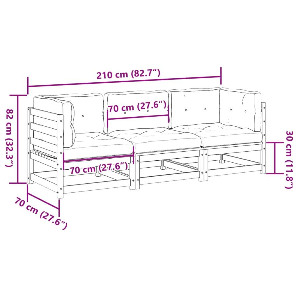 vidaXL 3-Piece Lounge Set Solid Pine Wood