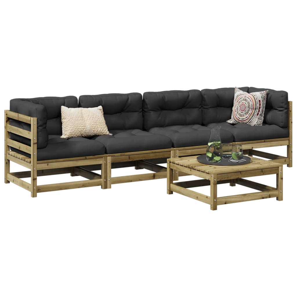 vidaXL 5-delige Loungeset met kussens massief grenenhout