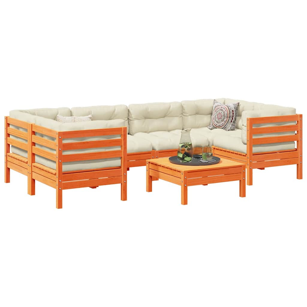 vidaXL 7-delige Loungeset met kussens massief grenenhout wasbruin