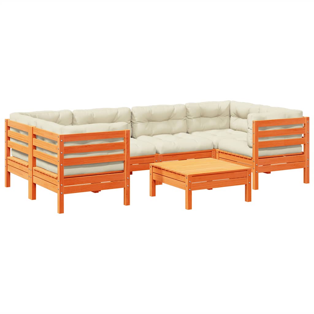vidaXL 7-delige Loungeset met kussens massief grenenhout wasbruin