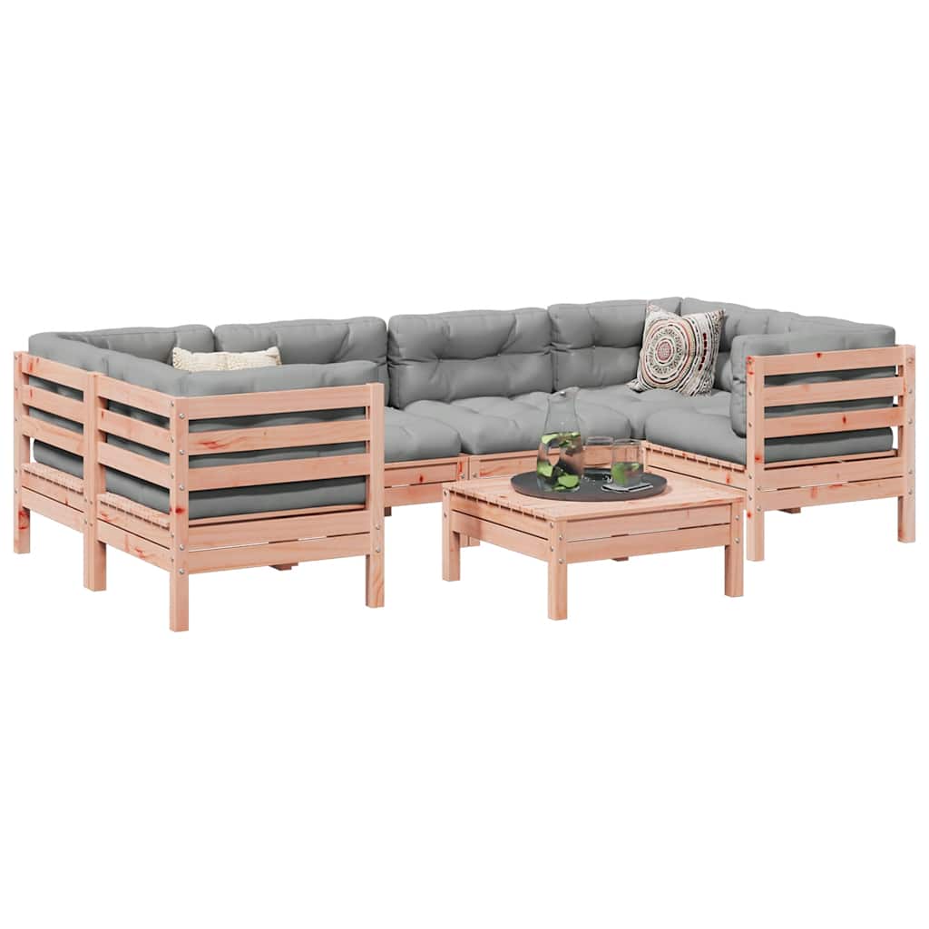 vidaXL 7-delige Loungeset met kussens massief grenenhout wasbruin