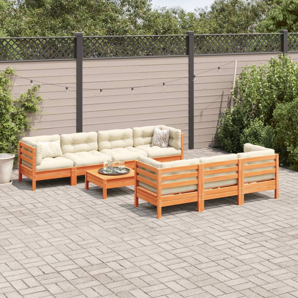 vidaXL 8-Piece Lounge Set with Cushions Solid Pinewood Washed Brown